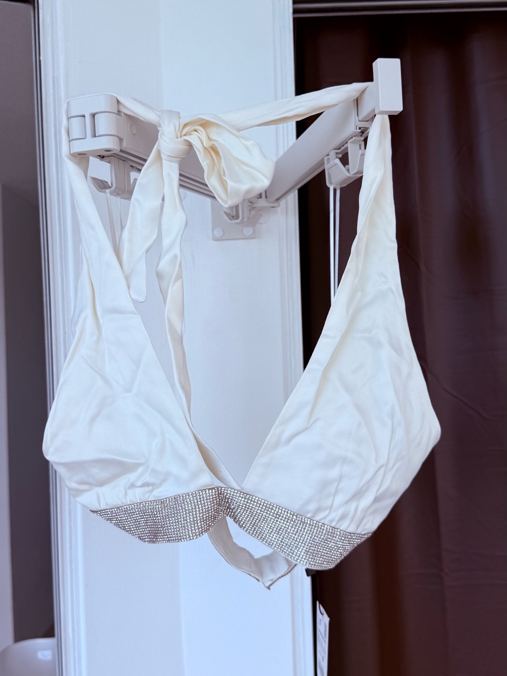 Zara Ivory Halter Crop Top with Crystal Trim